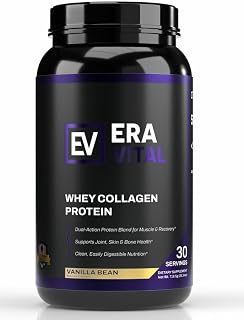 ERA Vital Whey Collagen Protein Powder Vanilla Bean – 17G Whey Protein + 5G Collagen Low Carb Protein Supplement for Muscle Recovery Joint & Skin Support 30 Servings 718.5 gm (25.34oz)