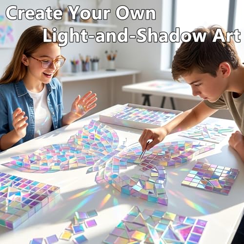 Image of 100pcs Mini Holographic Acrylic Blocks 1 /8 inch Thick, Rainbow Acrylic Sheet Plexiglass Sheets 3 /4 inch x 3 /4 inch for DIY Crafts, Art Deco, Light & Shadow Artwork (100, Iridescent, 0.79 inchx0.79 inch)