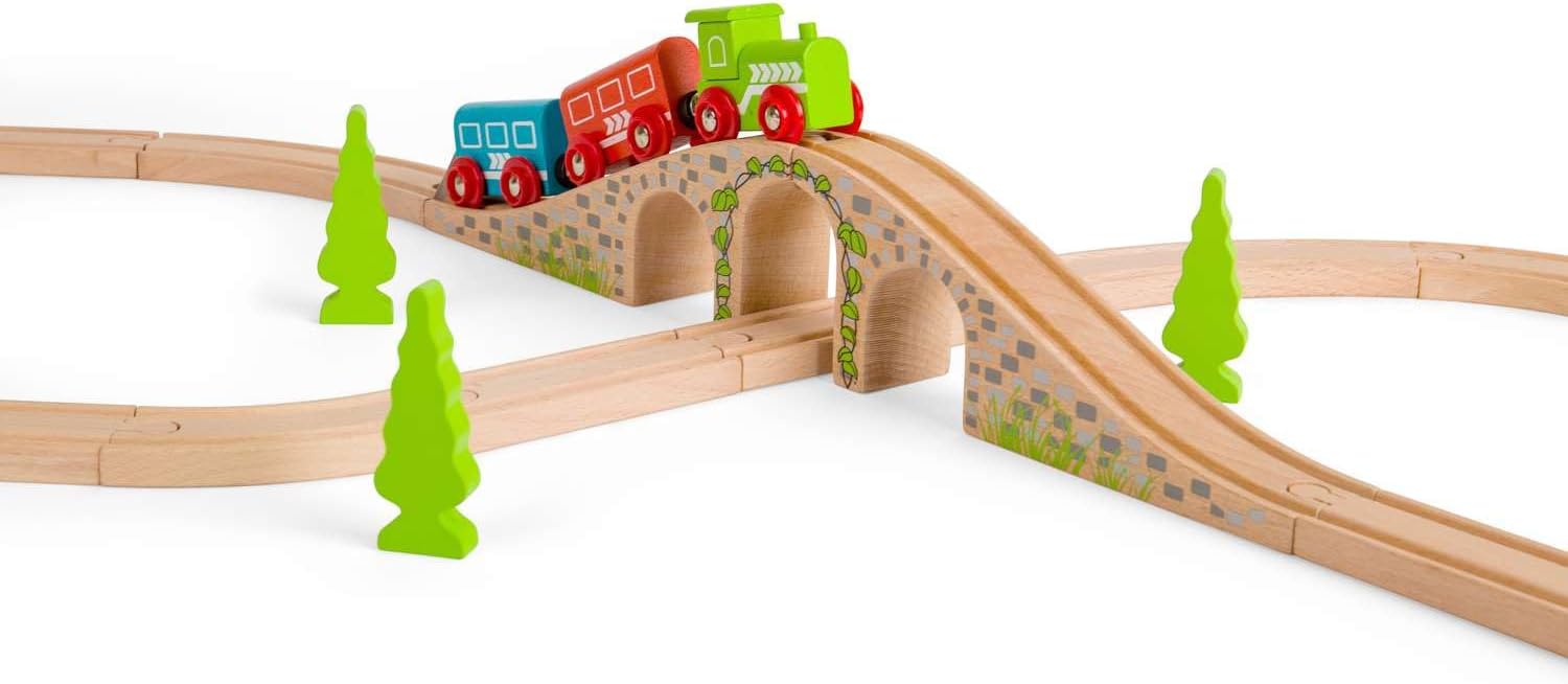Bigjigs Rail Three Arch Bridge, Train Accessories, Wooden Toys for 3 4 5 Year Olds