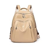 EcoGleam Sac d'�cole polyvalent en cuir synth�tique pour femme - Grande capacit� - Sac � dos multicouche - Couleur unie - Plusieurs poches - Sac � dos pour voyage, travail, shopping (kaki)