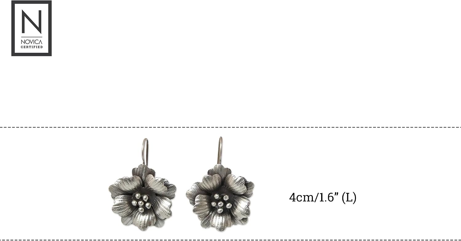 NOVICA Artisan Handmade Silver Flower Earrings Floral Drop Fine Thailand 'Chiang Mai Rose'
