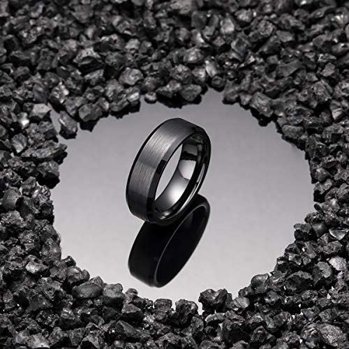King Will Basic 7Mm Men Black Tungsten Carbide Wedding Ring Brushed Finish Beveled Polished Edge 14 #TOP1