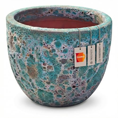 Teramico Premium Pflanzkübel Keramik glasiert – 100% Frostfest & Handarbeit. Blumenkübel mit Loch für Außen & Innen. Hochwertiger Übertopf Unikat Winterfest (Lava Grün, 21cm x 18cm)