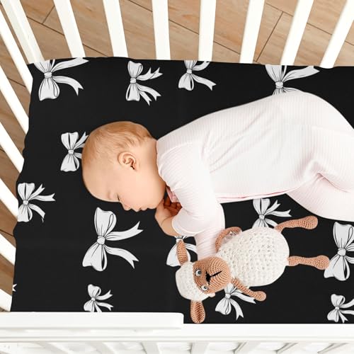 Image of Bow Black Fitted Crib Sheet for Boys Girls Baby Bed Sheets for Pack N Play Mattresses,52 X 28 in