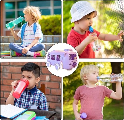 Image of ABS Bus Water Bottle For Kids With Strap, Sipper, & Straw|Leakproof, Bpa Free With Sipper and Lock, 500 Ml| Car Water Bottle For Kids|Cute Bus Shaped Water Bottle For Kids (PURPLE)