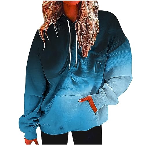 Olivcker Sudaderas con capucha para mujer, con estampado degradado, camisas de manga larga, sudaderas con capucha de gran tamaño, acogedoras y suaves, A11-azul~regalos de San Valentín para ella, Large