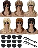 Suncalla 6 Set Mullet Wigs for Adults with Sunglasses and Comb, Unisex Crazy Cosplay Emo Wig for Women Men Funny 80s 90s Costumes Fancy Party Accessory for Halloween Christmas Party Supplies