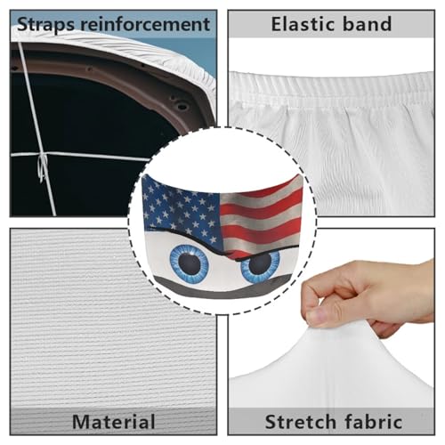 Image of American Flag Eyes Car Hood Cover Stretch Polyester Cover for Car Hood Waterproof Automotive Accessories Easy Installation for Car Hood Decoration and Protection