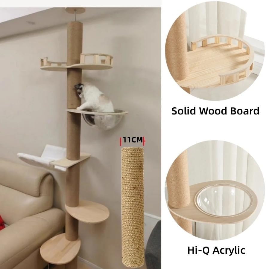 review Cat Tower 5-Layer cat Tree Height Adjustable from Floor to Ceiling, Tall Climbing Tree, Equipped with Scraping Pillars, Comfortable Bed, Observation Deck, Space Capsule, Interactive Toy for Cats