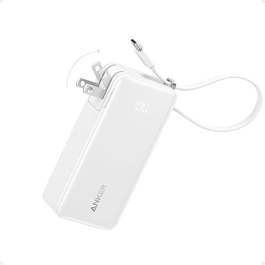 Anker Nano 3-in-1 Portable iPhone Charger, 10,000mAh Power Bank with Built-in USB-C Cable and Foldable Wall Plug, 30W Max Battery Pack, Travel Essentials for iPhone 16/15 Series, Galaxy, MacBook