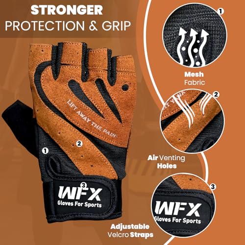 WFX Weightlifting Gym Gloves Fitness Workout with Wrist Wrap Support, Non-Slip Grip, Breathable, Padded Palm Protection Training Gloves for Men & Women, Ideal for Gym - Image 3