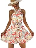 Verdusa Women's Floral Print Crisscross Tie Front Sleeveless A Line Flared Dress Multicolor M