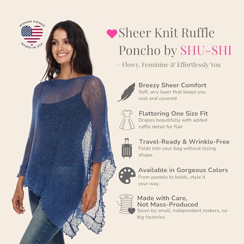 Image of SHU-SHI Women's Sheer Knit Poncho Shrug Lightweight Asymmetrical Ruffle Wrap Dressy Summer Shawl Cover Up Top