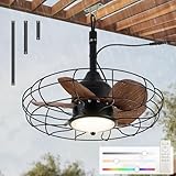 Gazebo Ceiling Fan with Lights, 20'' RGB Outdoor Waterproof Plug In IP65 Fan, Wet Rated with Dual Lighting System with Remote, 7-Color RGB & 3-Color Dimmable LED, Easy Hanging with Hook for Patio