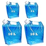 4 PCS Wasserkanister Faltbar,Wasserkanister für Trinkwasser,Wasserbehälter Faltbar Tragbar,Faltkanister für Trinkwasser,Wassertank Faltbar,Wassersäcke für Camping Wandern Reisen (2x5L + 2x10L)