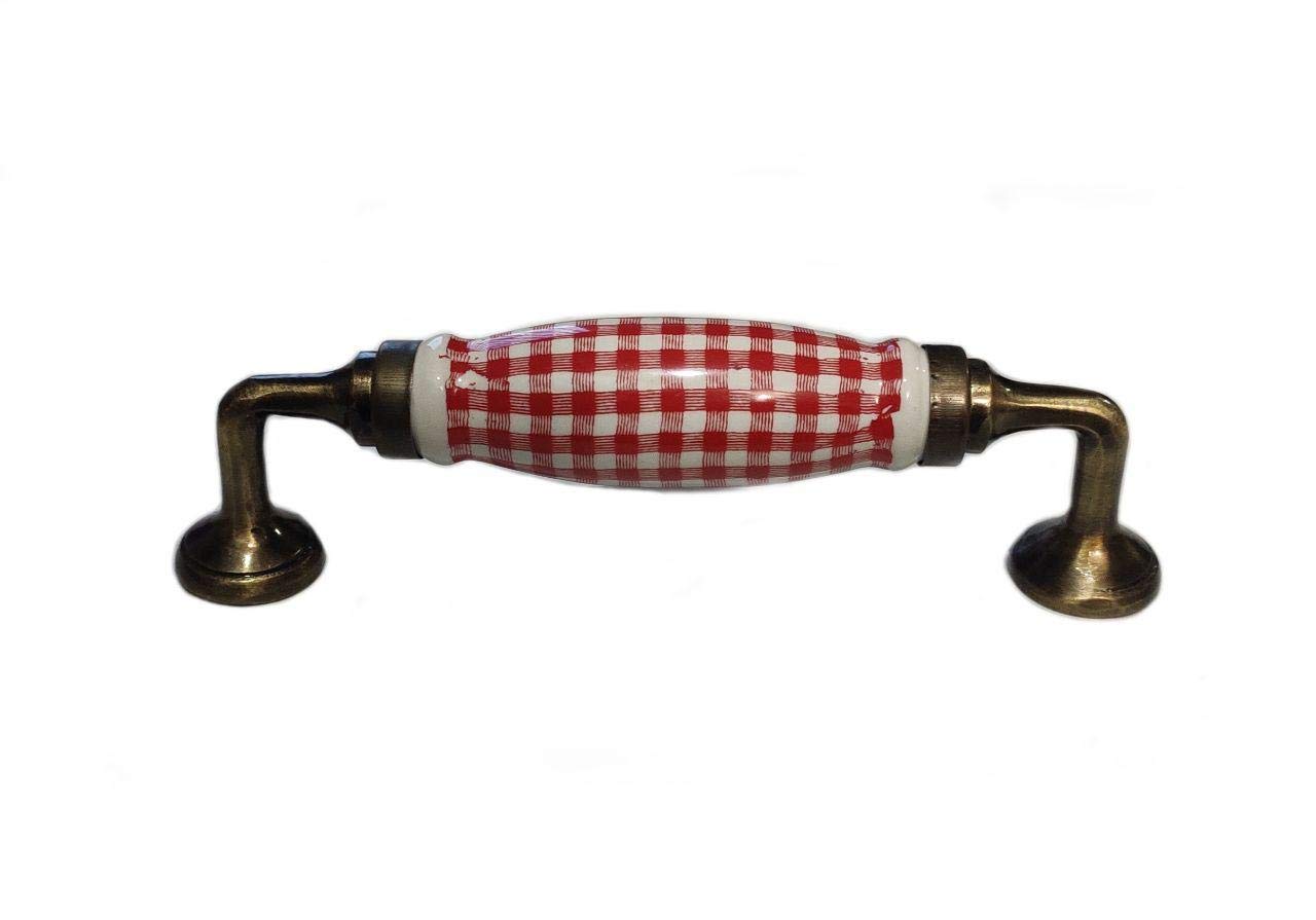 Maison Belle Ceramic Door Handle Gold Antique Finish - Scratch Proof 100% (Size 6 Inch, Red Check) (Antique (Red Check))