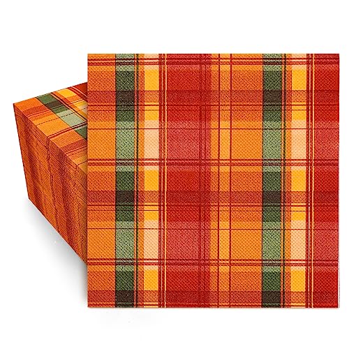 Servilletas de papel de otoño de 6.5x6.5 pulgadas con cuadros naranjas