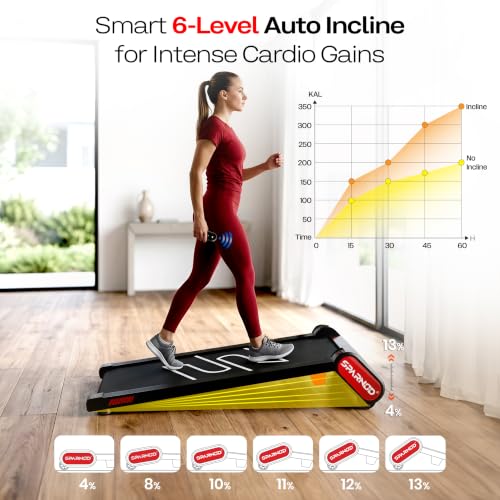 Image of Sparnod Fitness STH-3009 Auto Incline Walking Pad Treadmill for Home Use, 2.5 HP Motor, Speed Range 1-6 km /h, 13% Auto Incline, Remote Control, Shock Absorption System, Max User Weight 120 Kg