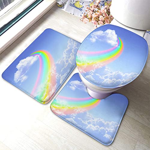 Badezimmerteppich-Set, 3-teilig, Rainbow Sky, waschbare Badeteppiche, rutschfest, mit Rückenpolster, Konturteppich und Toilettendeckelbezug