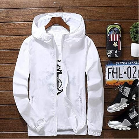 RYSLJJWCZ Ultra-Light Men's Summer Hooded Jacket Thin Windbreaker Packable Skin Coat Sunscreen Waterproof Beach Casual Jackets@White_6XL Cover