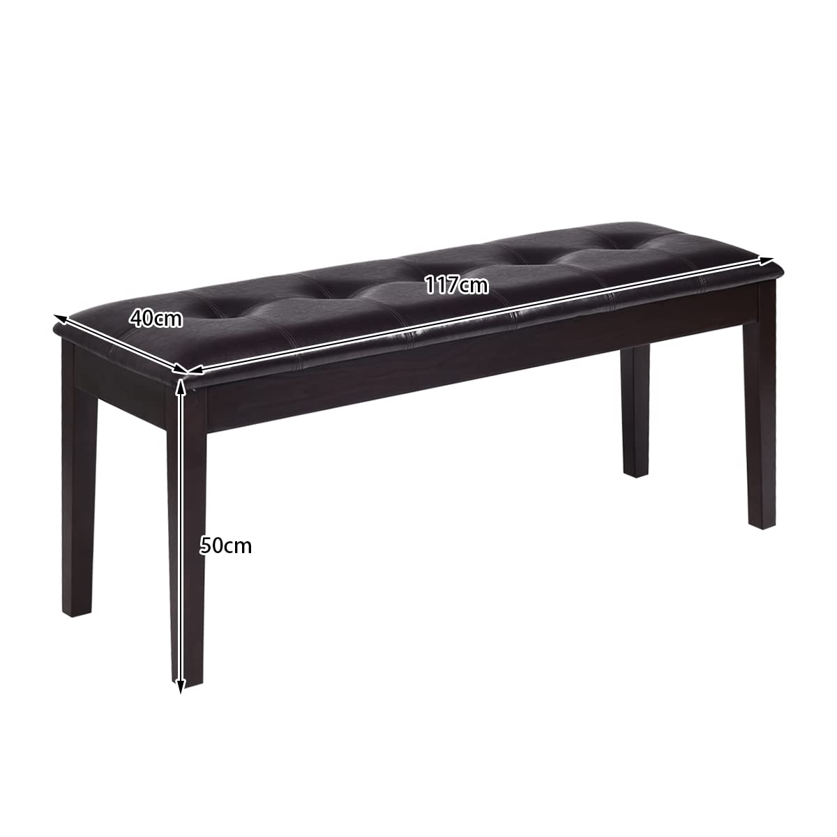 GYMAX Panca Imbottita, 2 Posti, con Superficie Trapuntata in PU e Bottoni Decorativi, Struttura in Legno con Piedini Antiscivolo, 116 x 38 x 48 cm (marrone)