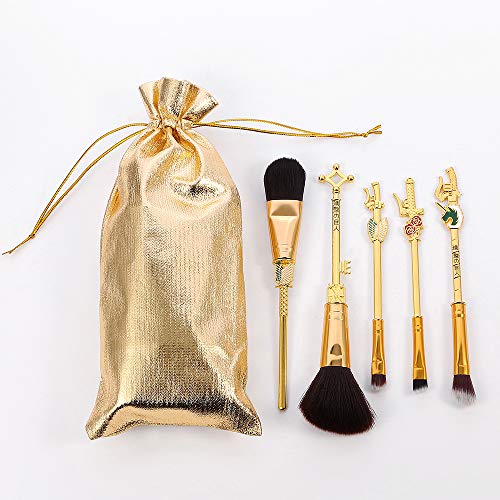 Anime Attack on Titan Makeup Brushes - 5pc professional Metal Handle Makeup Brushes Set, Anime Scout Regiment Symbol Shingeki no Kyojin Sword Weapon Series Makeup Brushes for Fans (Bright Golden)