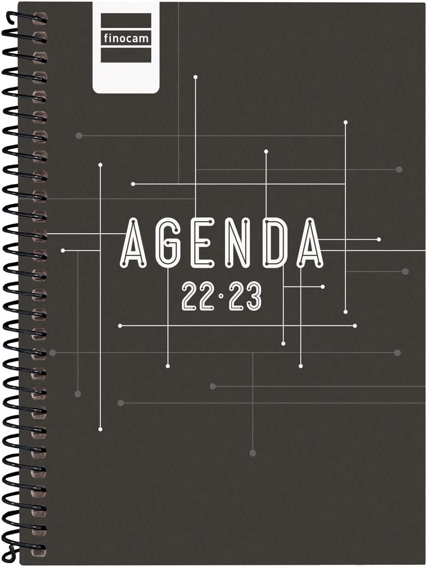 Finocam - Agenda 2022 2023 Cool Semana Vista Horizontal Septiembre 2022 - Junio 2023 (curso lectivo) + Julio y Agosto resumidos Negro Español