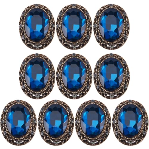 GORGECRAFT 10Pcs Whole Oval Cut Blue Zircon Rhinestone Vintage Copper Hollow Metal Shank Sewing Coat Buttons Cut Rhinestones for Uniforms Suits Blazer Coat Jacket 25mm*20mm