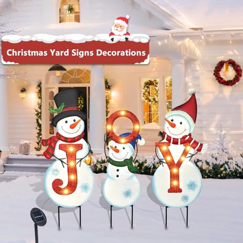 Christmas Outdoor Yard Signs Decorations, LED Solar Metal Garden Stake Lights with Joy for Patio Lawn Christmas Decor (Snowman Family) by BRIGHTDECK - Image 5