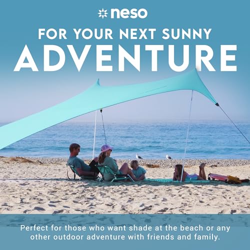 Image of Neso Gigante Portable Beach Tent Sun Shelter - Lightweight Beach Shade Canopy - Easy Setup for Family Outings - Patented Reinforced Corners - UPF 50+ Sun Protection - 8ft Tall, 11 x 11ft - Seafoam