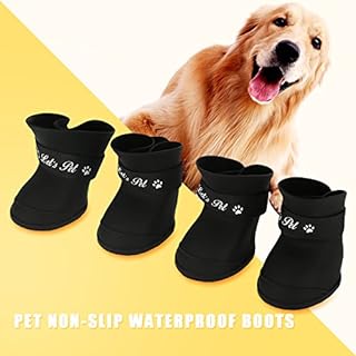 FILFEEL Filfeel Pet Rain Shoes, Silicone Dog Cute Waterproof Boots Anti-Slip Protective (M Black Color)