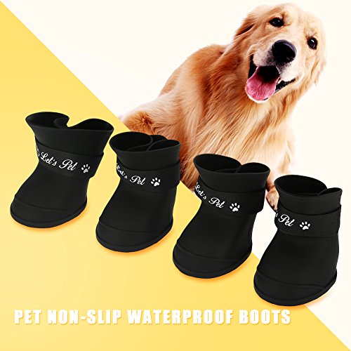 Haustier Hundestiefel, 4PCS Silikon Nette wasserdichte Stiefel Anti Rutsch Gummisohlen für Outdoor (Größe 2.0 'x 1.57in)