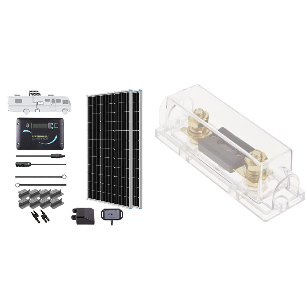 Renogy 200 Watts 12 Volts Monocrystalline RV Solar Panel Kit with Adventurer 30A LCD PWM Charge Controller and Mounting Brackets for RV, Boats & Renogy 30A Set w Holder ANL Fuse