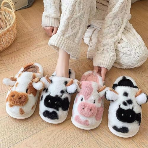 Cartoon Cow Cotton Slippers,Cute Cozy Fuzzy Animal Slippers For Women Men,Winter Warm Plush Comfy Indoor Outdoor Slippers3
