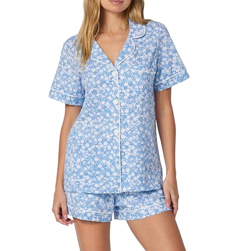 Image of Bed Head PJs Womens Matching Pajamas - Soft Organic Short Sleeve Button Down PJ Shirt & Shorts Set - Sleepwear & Loungewear