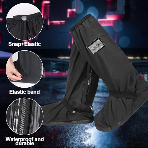 DMJJSD Schuhüberzieher Wasserdicht Regenüberschuhe Wasserdichte Überschuhe Regenschuhe Faltbare Regenstiefel-Schuhabdeckung mit Reißverschluss Rutschfest Reflektor Regenausrüstung für Männer Frauen XL