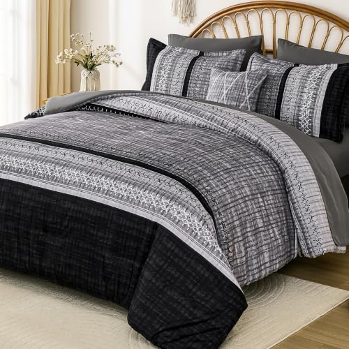 Image of Double Duvet Cover Set Black and White Striped Bedding Double Bed Set 3 PCS