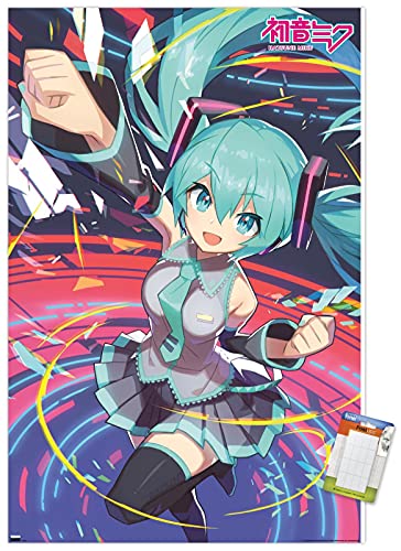 Trends International Hatsune Miku - Fist Wall Poster, 34L x 22.4W, Premium Poster & Mount Bundle