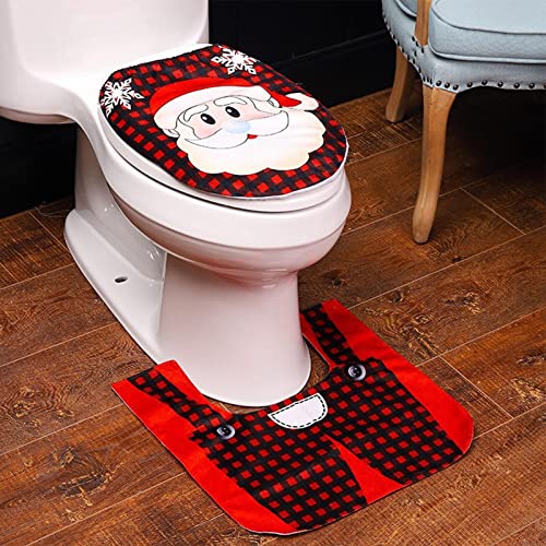 suran 2-teiliges WC-Deckelbezug-Set, Weihnachtsmann WC-Sitzbezug und Teppich, Weihnachten Toilettensitzbezug, rot… – Bild 4