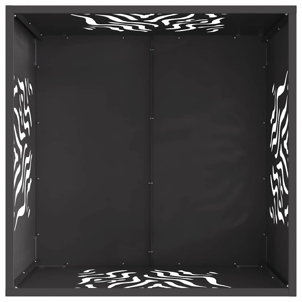 Quadratische Feuerstelle Schwarz aus Stahl 60 x 60 x 40 cm, 7,15 kg, tragbarer Outdoor Kamin Ofen für Terrasse Balkon, mit Brennraum und Flammschutz und 600 C