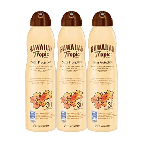 Preisvergleich Produktbild Hawaiian Tropic - Satinschutz Kontinuierliches Spray SPF 30 - Sonnencreme mit schnellem Absorptionsnebel, fettfreier Sonnenschutz, 220 ml - Packung mit 3 Einheiten