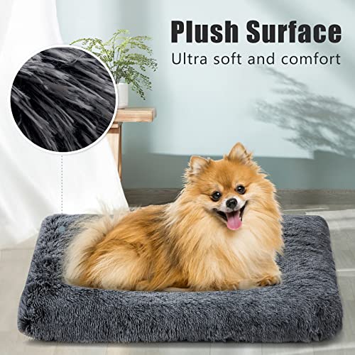Dog-BedCrate-Pet-Bed-Kennel-PadSoft-PlushComfortable-Dog-BedWashableSuitable-for-Medium-Large-DogsDark-Grey