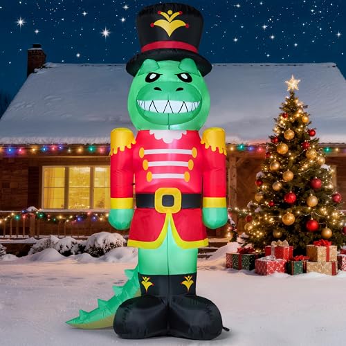 JOYIN 6 FT Tall Christmas Inflatable Dinosaur Nutcracker with Build-in LEDs Xmas Blow Up Dinosaur Nutcracker for Christmas Inflatable Outdoor Decoration Xmas Party Outdoor Yard Garden Lawn Decor