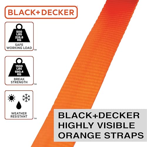 BLACK+DECKER 1" x 12' Light-Duty Ratchet Tie-Down Straps, 4-Pack by BLACK+DECKER - Used condition - Image 4