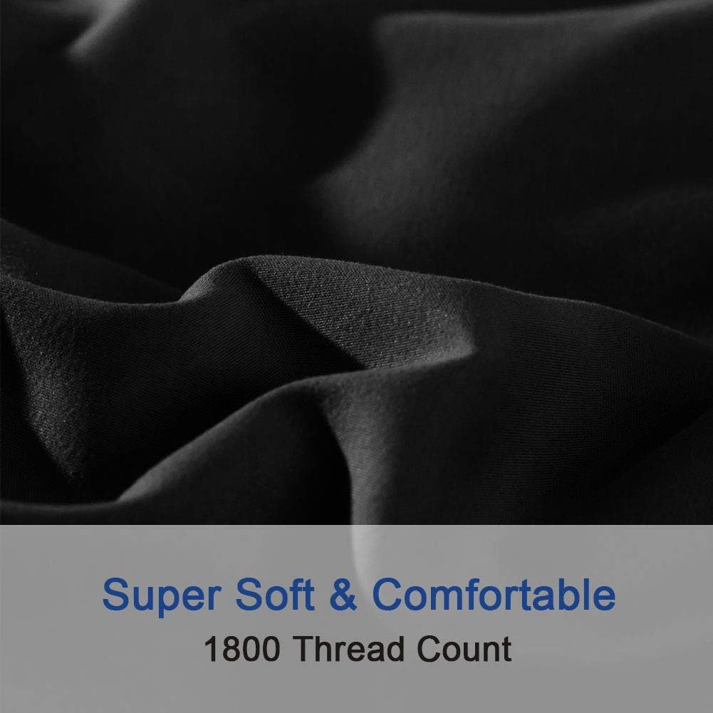 SONORO KATE Bed Sheet Set Super Soft Microfiber 1700 Thread Count Luxury Egyptian Sheets 16-Inch Deep Pocket，Wrinkle-4 Piece(Black, Full)