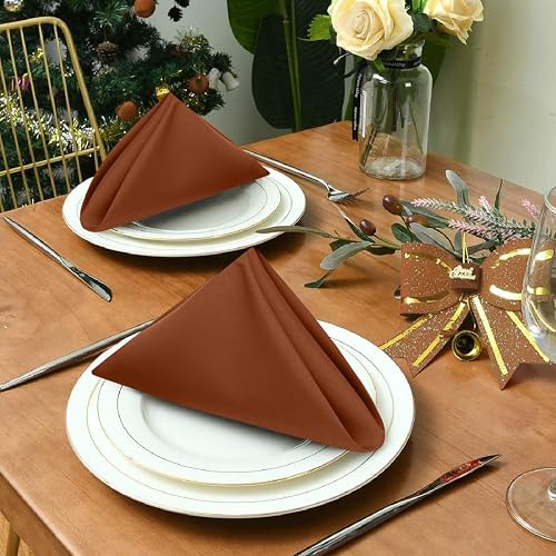 Image of Ruvanti Cloth Napkins Set of 12, 18x18 Inch, Soft & Absorbent Cotton Enrich Dinner Napkins for Hotel, Wedding Parties, Napkins Everyday - Rust