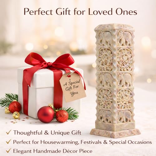 Image of Marble Soapstone Incense Stick Holder Agarbatti Stand Tea Light Burner Candle Holder /Beautiful Elephant Carving for Home Decor.(Square)