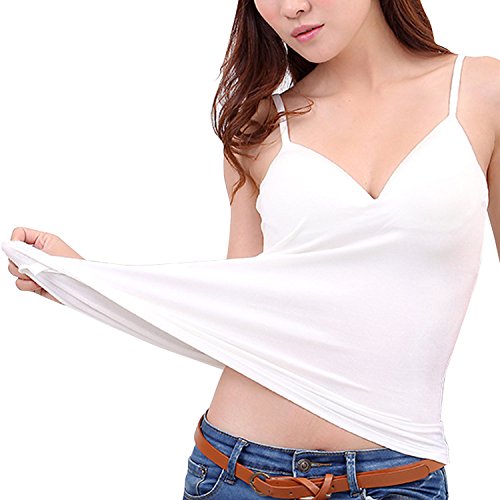Jolisson Débardeur Caraco Femme à Bretelles Fines Spaghetti avec Coussinets Top Haut sans Manches Ultra Confortable et Elastique Cover