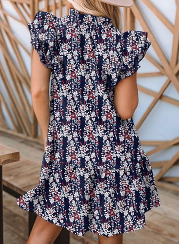 Image of Dokotoo Womens Summer Dresses 2026 V-Neck Drawstring Ruffle Cap Short Sleeve Side Pockets Mini Dress Sundress