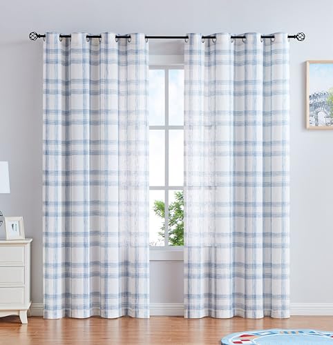 Randall Farmhouse Buffalo Semi-Sheer Curtain(Panels,Bedroom,84",Blue&White)